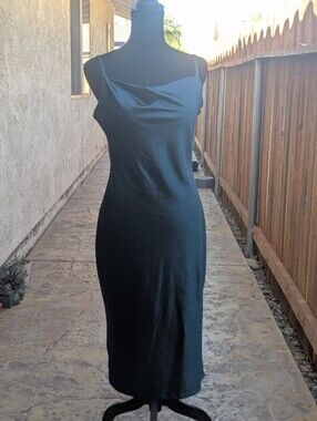 XXI Licat Black Satin Cowl Neck Slip Dress M Y2K Spaghetti Strap Midi